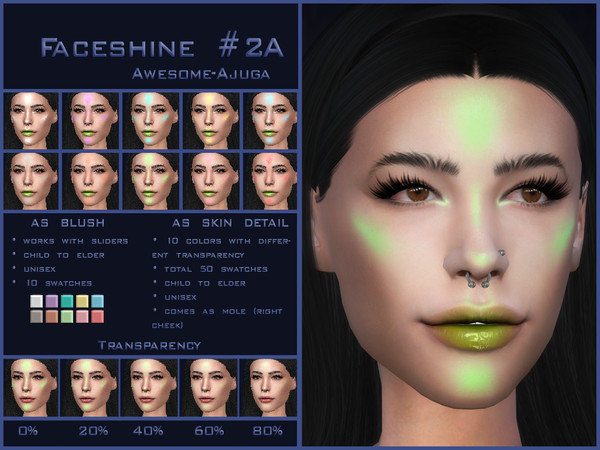 Sims 4 — Face shine 2A by Awesome-ajuga — - comes as blush & skin detail - 10 swatches for blush