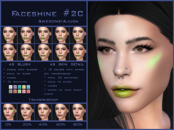 Sims 4 — Face shine 2C by Awesome-ajuga — - comes as blush & skin detail - 10 swatches for blush