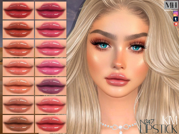 Sims 4 — Kim Lipstick N247 by MagicHand — Shiny lips in 16 colors - HQ Compatible.