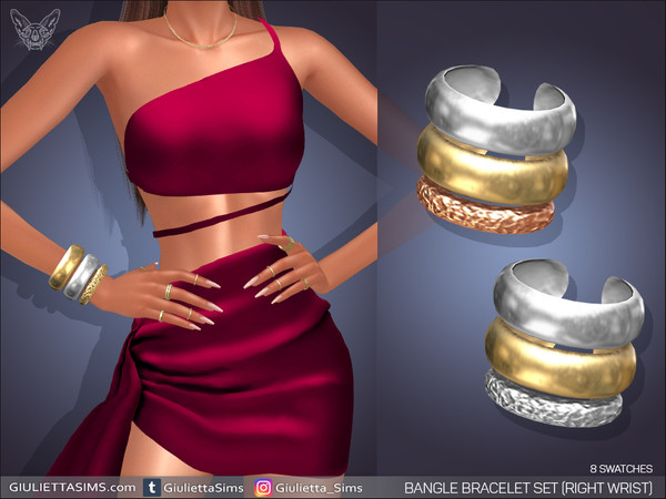 Sims 4 — Bangle Bracelet Set (right wrist) by feyona — Bangle Bracelet Set For Right Wrist comes with 8 swatches in