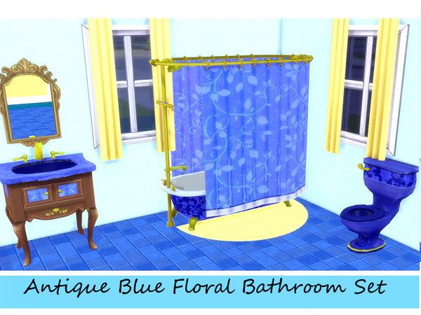 Sims 4 — Antique Blue Floral Bathroom Set by ayshala2 — Tired of all the boring beige in the bathroom? Well, here's a