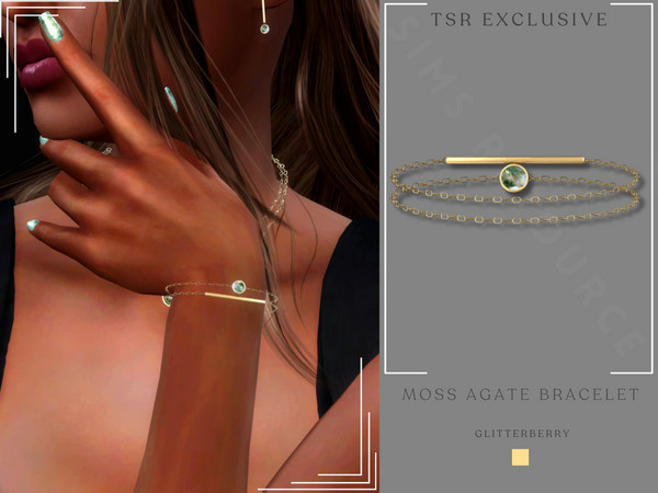 Sims 4 — Moss Agate Bracelet by Glitterberryfly — A moss agate layered chain bracelet set in gold