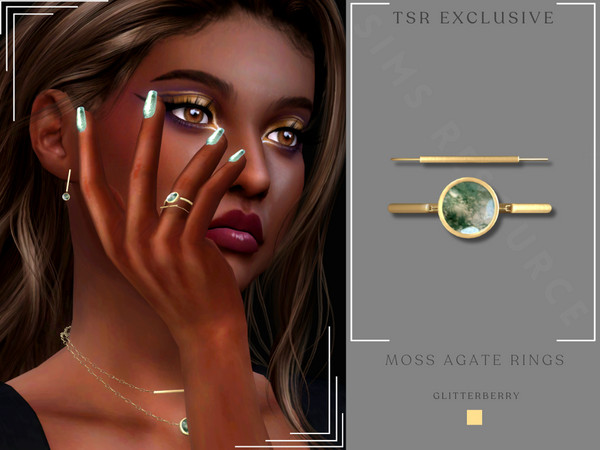 Sims 4 — Moss Agate Rings by Glitterberryfly — A right handed layered gold ring