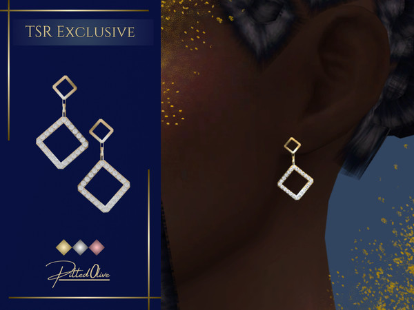 Sims 4 — Stephanie Earrings by Pitted0live — Geometric square earrings with diamonds Custom catalog image