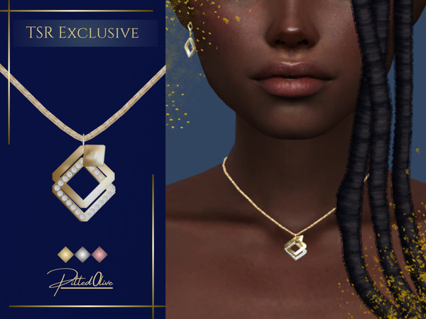 Sims 4 — Stephanie Necklace by Pitted0live — Chain necklace with a geometric layered pendant Custom catalog image