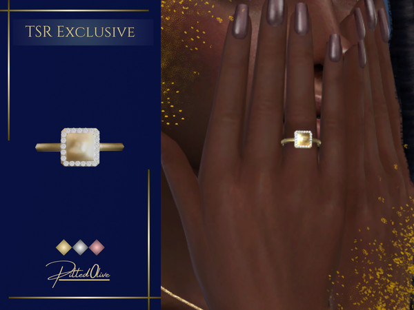 Sims 4 — Stephanie Ring by Pitted0live — Metal plate ring with a square diamond halo Custom catalog image
