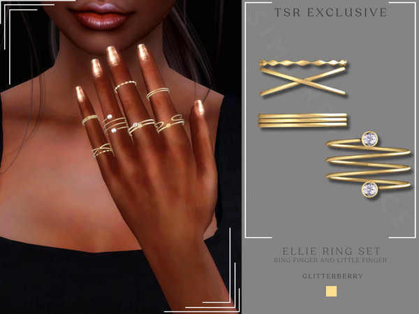 Sims 4 — Ellie Ring Set Ring Finger by Glitterberryfly — A gold ring stack for the pinky finger and the ring finger