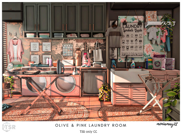 Sims 4 — Olive & Pink Laundry Room by Moniamay72 — A lovely laundry room in green pink olive colors.