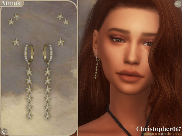 Sims 4 — Atmos Earrings by christopher0672 — This is a stellar set of diamond-studded hoop earrings with a dangling chain