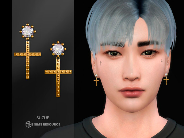 Sims 4 — Cross Earrings by Suzue — New Mesh (Suzue)