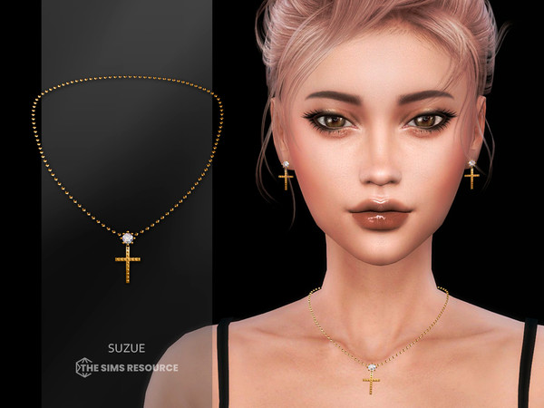 Sims 4 — Cross Necklace by Suzue — New Mesh (Suzue)