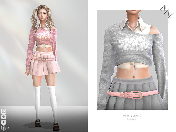 Sims 4 — KNIT SMOCK by ZNsims — knit smock, tank top, shirt, short, off-the-shoulder