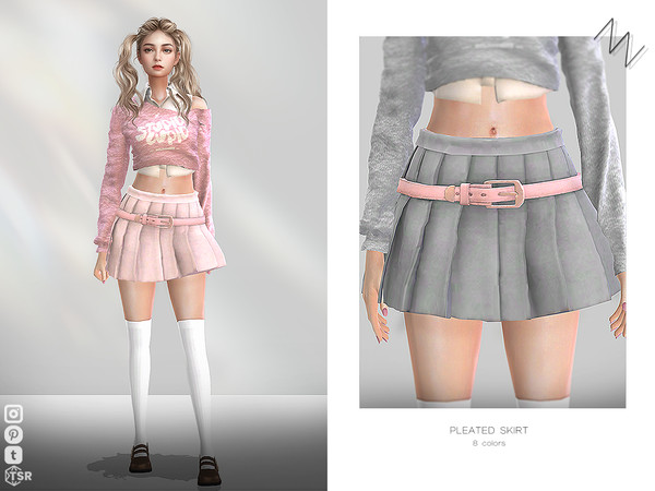 Sims 4 — PLEATED SKIRT by ZNsims — pleated skirt, short skirt, high waist, belt, casual