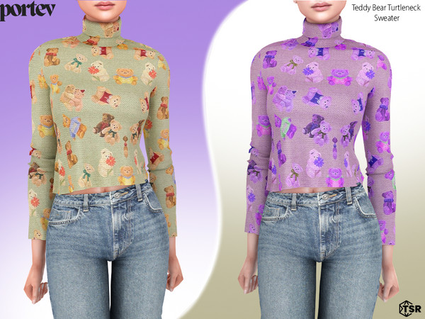 Sims 4 — Teddy Bear Turtleneck Sweater by portev — new Mesh 5 colors