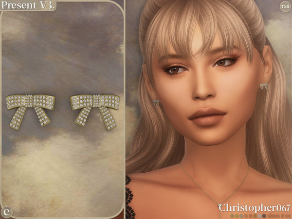 Sims 4 — Present Earrings V3 by christopher0672 — This is the cutest pair of little diamond-studded bow charm stud
