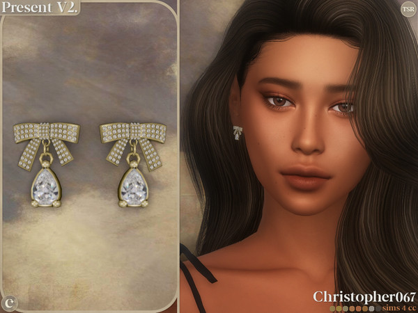 Sims 4 — Present Earrings V2 by christopher0672 — This is a cute and dainty pair of diamond-studded bow charm stud