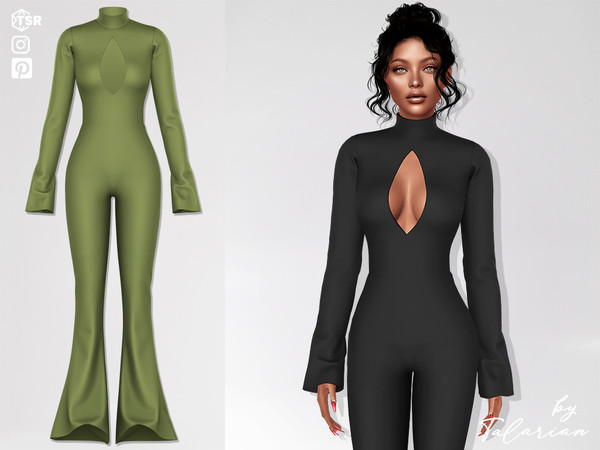 Sims 4 — Elora Jumpsuit by talarian — An elegant jumpsuit with a deep neckline and flared trousers Available in 27 colors