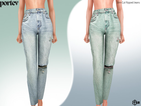 Sims 4 — Slim Cut Ripped Jeans by portev — new Mesh 4 colors