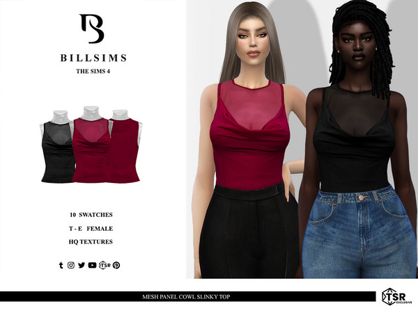 Sims 4 — Mesh Panel Cowl Slinky Top by Bill_Sims — This top features a slinky material with a mesh panel design and a