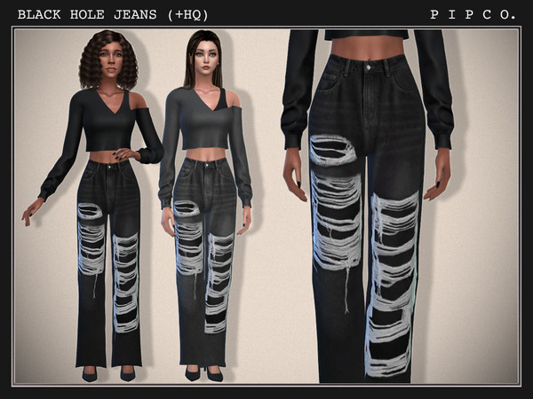 Sims 4 — Black Hole Jeans (Wide) - THE FUTURE IS NOW Collection. by Pipco — A set of dark wide jeans. Version 1 - 4