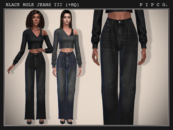 Sims 4 — Black Hole Jeans (Wide) (Version III) - THE FUTURE IS NOW Collection. by Pipco — A set of dark wide jeans.