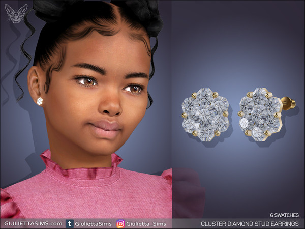 Sims 4 — Cluster Setting Diamond Stud Earrings For Kids by feyona — Cluster Setting Diamond Stud Earrings For Kids come