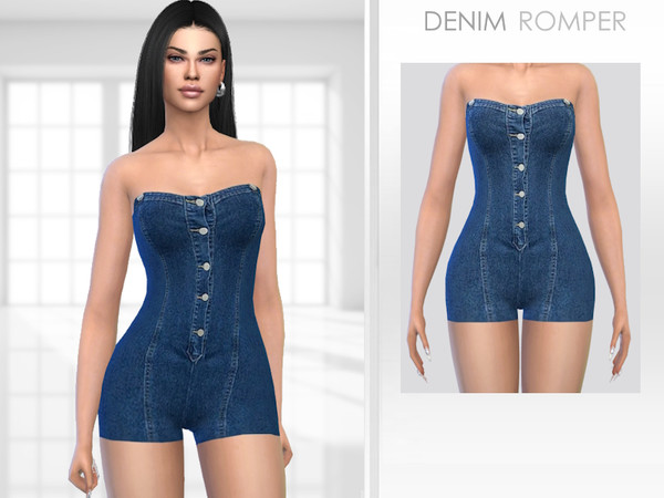 Sims 4 — Denim Romper by Puresim — Denim romper in 2 swatches