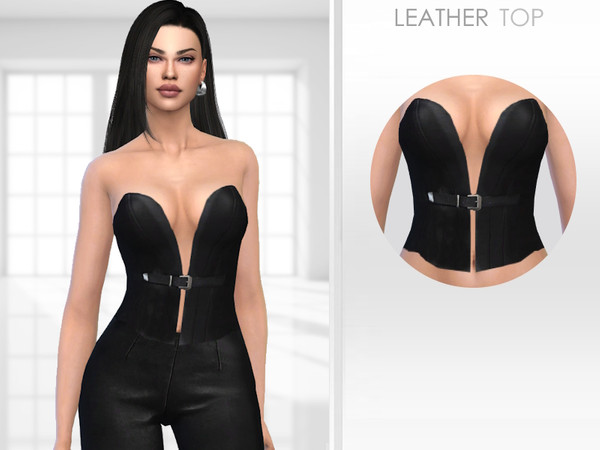 Sims 4 — Leather Top by Puresim — Black leather top with belt.