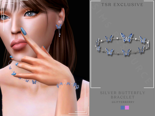 Sims 4 — Silver Butterfly Bracelet by Glitterberryfly — A silver blue butterfly charm bracelet