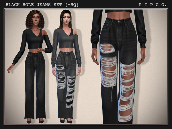 Sims 4 — Black Hole Jeans (Wide) Set - THE FUTURE IS NOW Collection. by Pipco — A set of trendy, dark wide jeans. Version