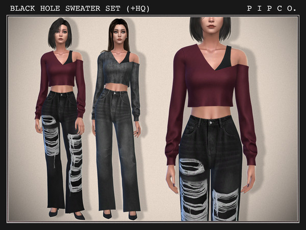 Sims 4 — Black Hole Sweater Set - THE FUTURE IS NOW Collection. by Pipco — A set of trendy layered sweaters. Version I -