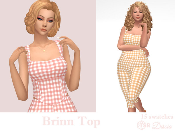 Sims 4 — Brinn Top by Dissia — Sleeveless plaid square cleavage corset style tank top