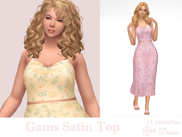 Sims 4 — Gams Satin Top by Dissia — Short tied at back floral top