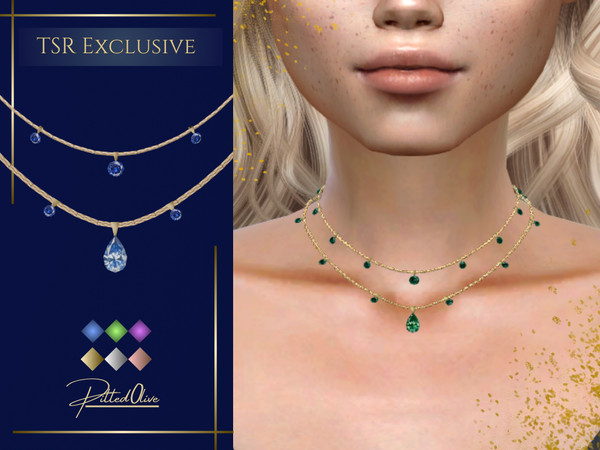 Sims 4 — Marina Necklace by Pitted0live — Stacked chain necklace with sapphire charms Custom catalog image