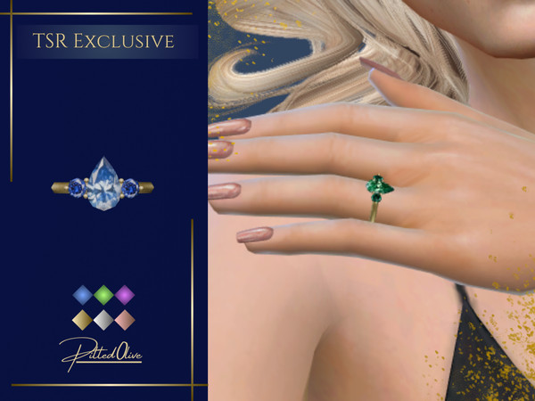 Sims 4 — Marina Ring by Pitted0live — Gold band with a teardrop sapphire stone Custom catalog image
