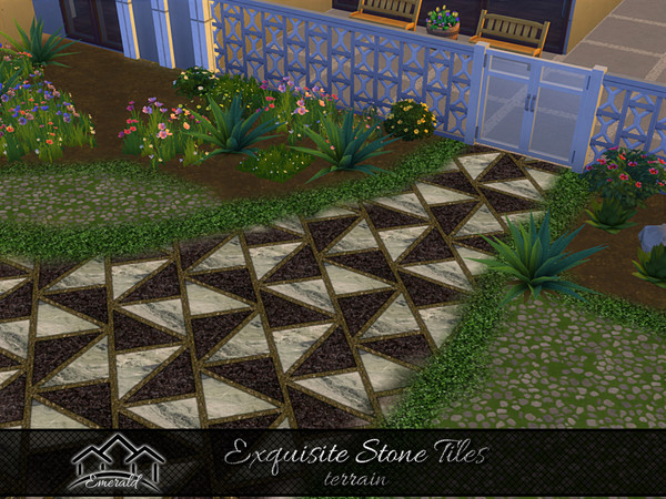 Sims 4 — Exquisite Stone Tiles terrain5 by Emerald — Add texture to your yard when creating a path or walkway with