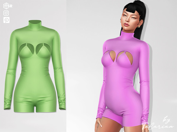 Sims 4 — Charli Romper by talarian — A fitted romper featuring a high neckline, long sleeves, and cutouts around the