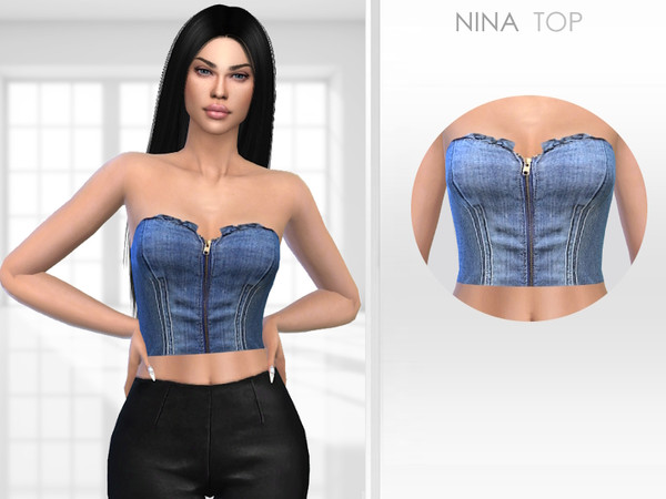 Sims 4 — Nina Top by Puresim — Denim crop top for female sims.