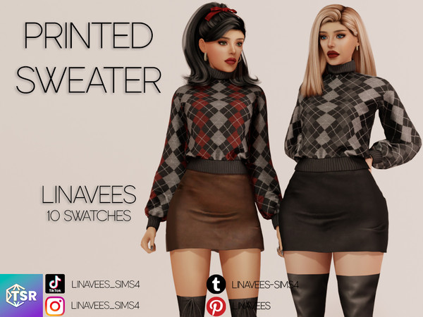 Sims 4 — CELINE - PRINTED SWEATER by linavees — New Mesh