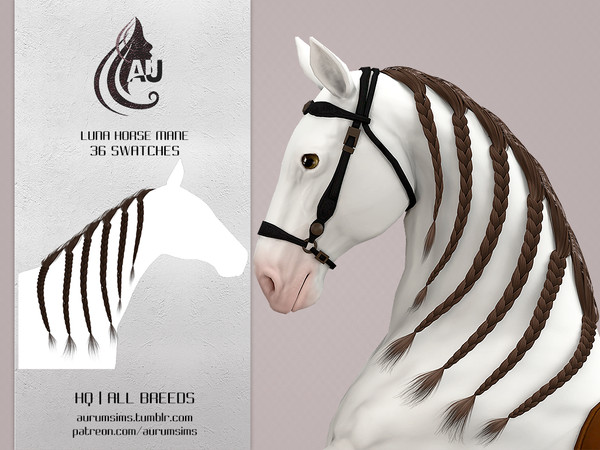 Sims 4 — Luna - Horse Mane by Aurum — Luna - alpha styled long horse mane with braids in 36 swatches for all breeds by