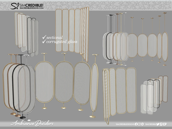 Sims 4 — Ambiance Divider Glass by SIMcredible! — This is the fourth and last Ambiance set. Bringing some modern divider