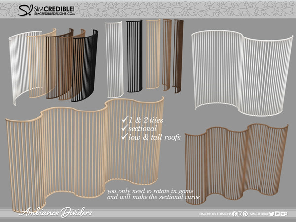Sims 4 — Ambiance Divider Wavy by SIMcredible! — This is the fourth and last Ambiance set. Bringing some modern divider