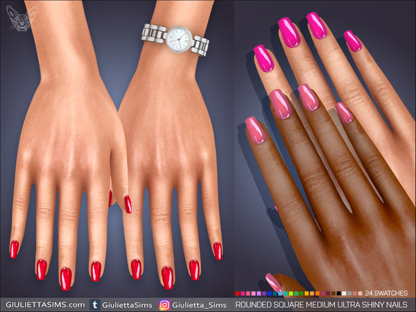 Sims 4 — Rounded Square Medium Ultra Shiny Nails by feyona — Rounded Square Medium Ultra Shiny Nails come with 24