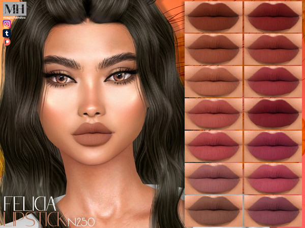 Sims 4 — Felicia Lipstick N250 by MagicHand — Matte lips in 20 colors - HQ Compatible.