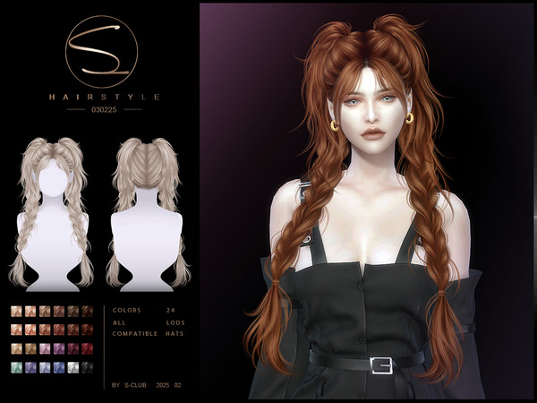 Sims 4 — Double braid hair 030225 by S-Club by S-Club — Double braid hairstyle with 24 colors, hope you like, thank you.