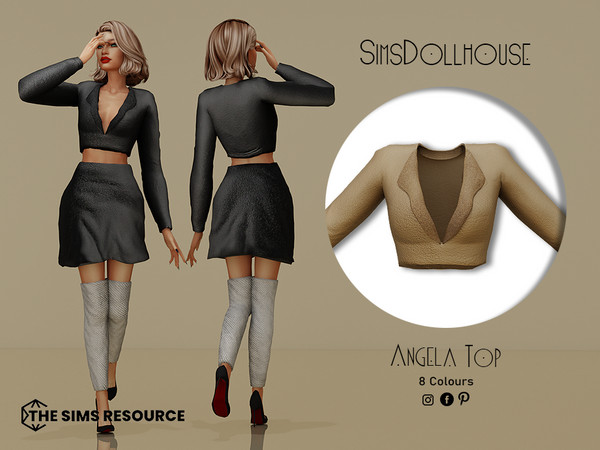Sims 4 — Angela Top by SimsDollhouse — Leather open and cropped suit jacket with glittering collar in 8 different colours