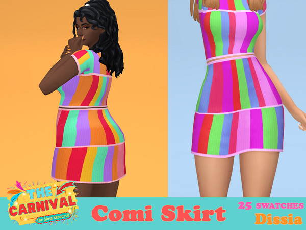 Sims 4 — Comi Skirt by Dissia — High waist short ribbed colorful skirt