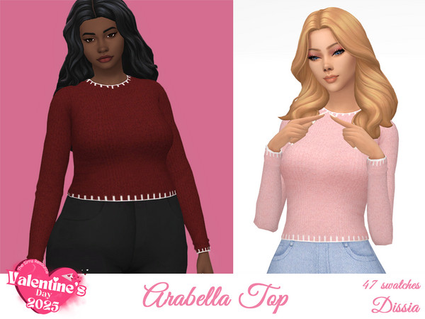 Sims 4 — Arabella Top by Dissia — Long sleeves knitted sweater with white borders