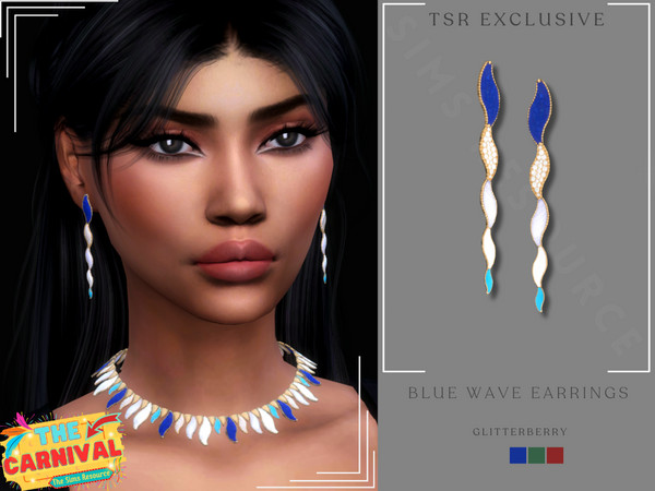 Sims 4 — Carnival- Blue Wave Earrings by Glitterberryfly — A blue dangle earring set in gold