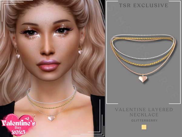 Sims 4 — Valentine Layered Necklace by Glitterberryfly — A layered rose gold, gold and diamond necklace. Comes with a